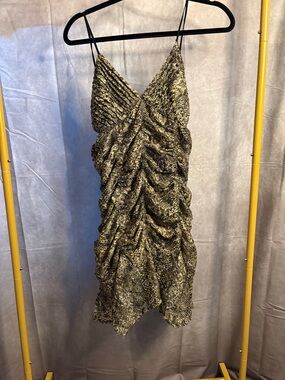 Free People Ruched Animal Print Mini Dress Size 2 Lace-Up Back Bodycon